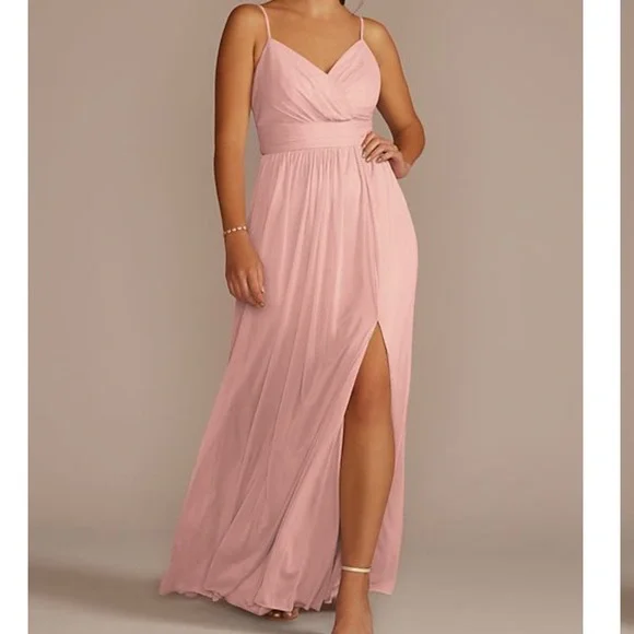 dusty rose plus size bridesmaid dress Nafori Coral A-Line/Princess Spaghetti Straps Sleeveless Plus Size Bridesmaid Dresses With Split Side 2026 main image 1